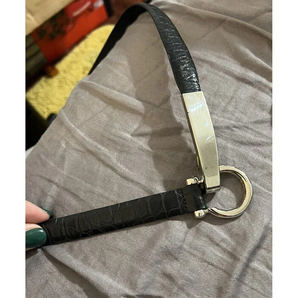 Sandy Duftler Designs Belt 34 M Embossed Leather Black Silver Buckle 5613 USA - Picture 10 of 10